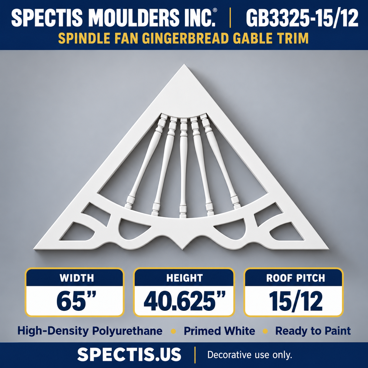 GB3325-15/12 Spindle Fan Gingerbread Gable Trim, 65 inches wide x 40.625 inches high