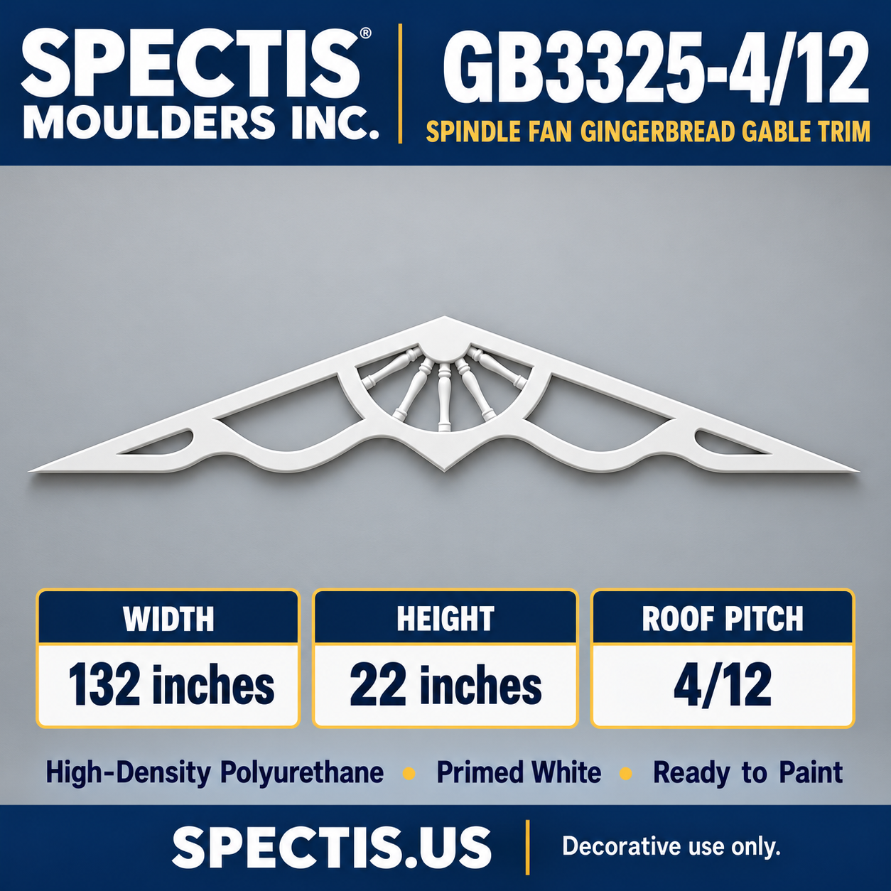 GB3325-4/12 Spindle Fan Gingerbread Gable Trim, 132 inches wide x 22 inches high