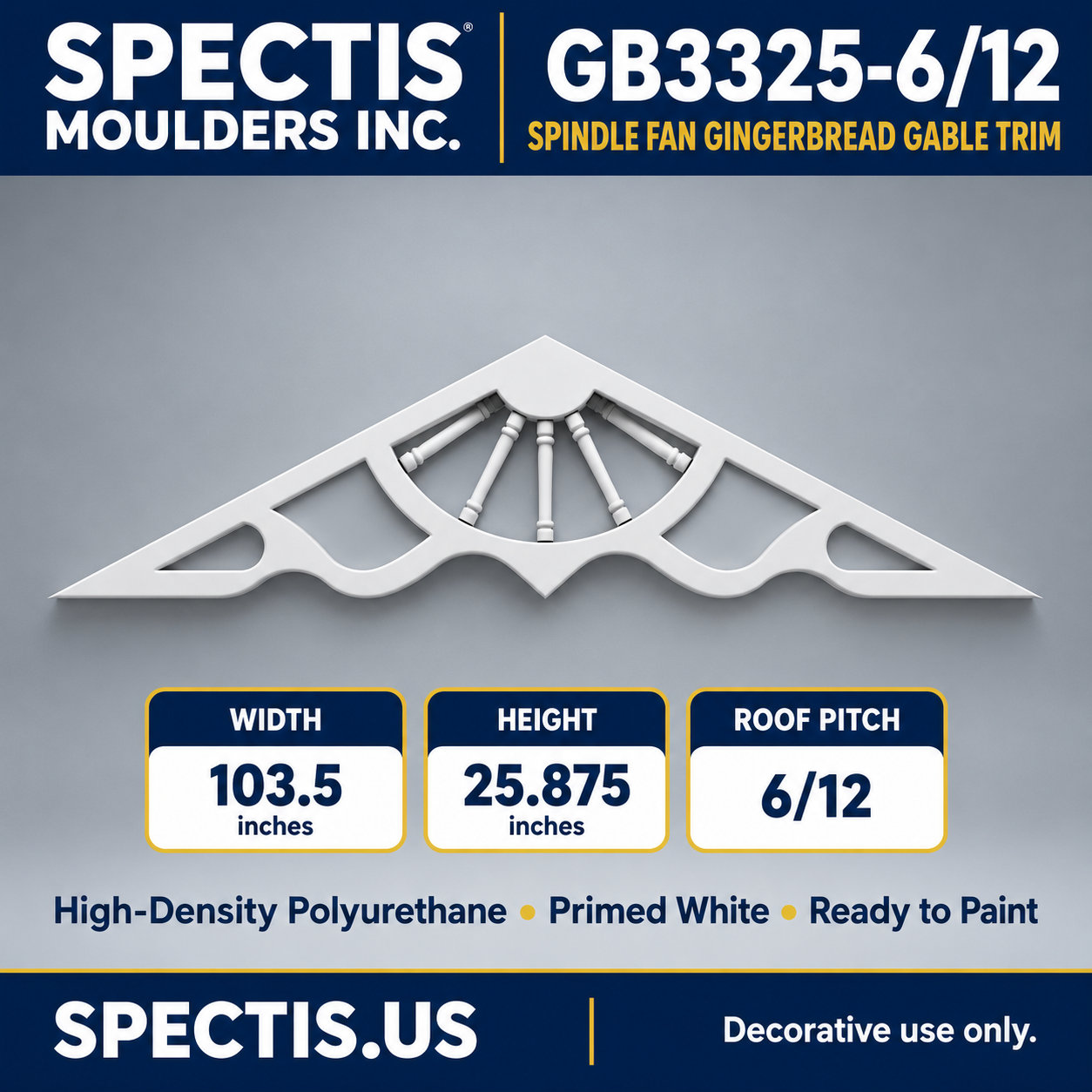 GB3325-6/12 Spindle Fan Gingerbread Gable Trim, 103.5 inches wide x 25.875 inches high