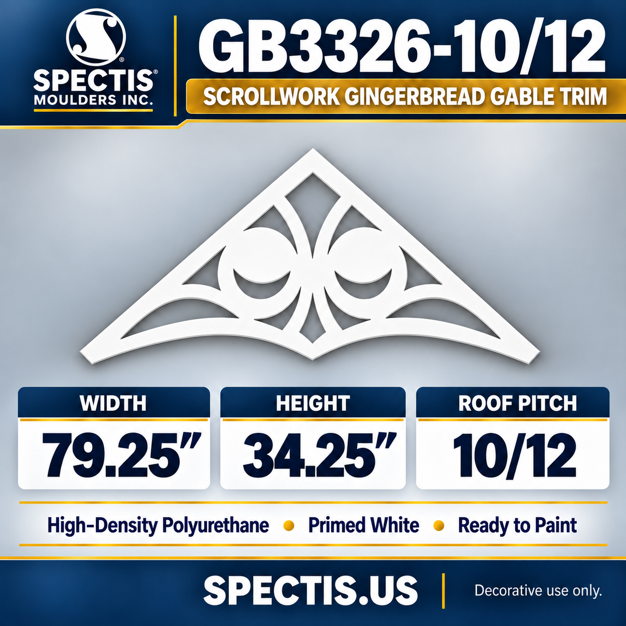 GB3326-10/12 Scrollwork Gingerbread Gable Trim, 79.25 inches wide x 34.25 inches high