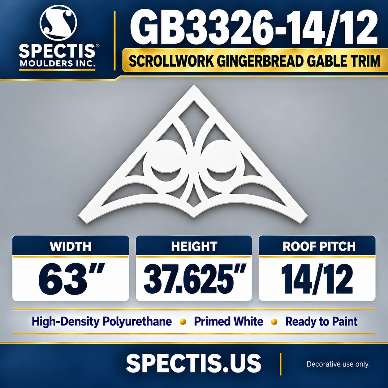 GB3326-14/12 Scrollwork Gingerbread Gable Trim, 63 inches wide x 37.625 inches high