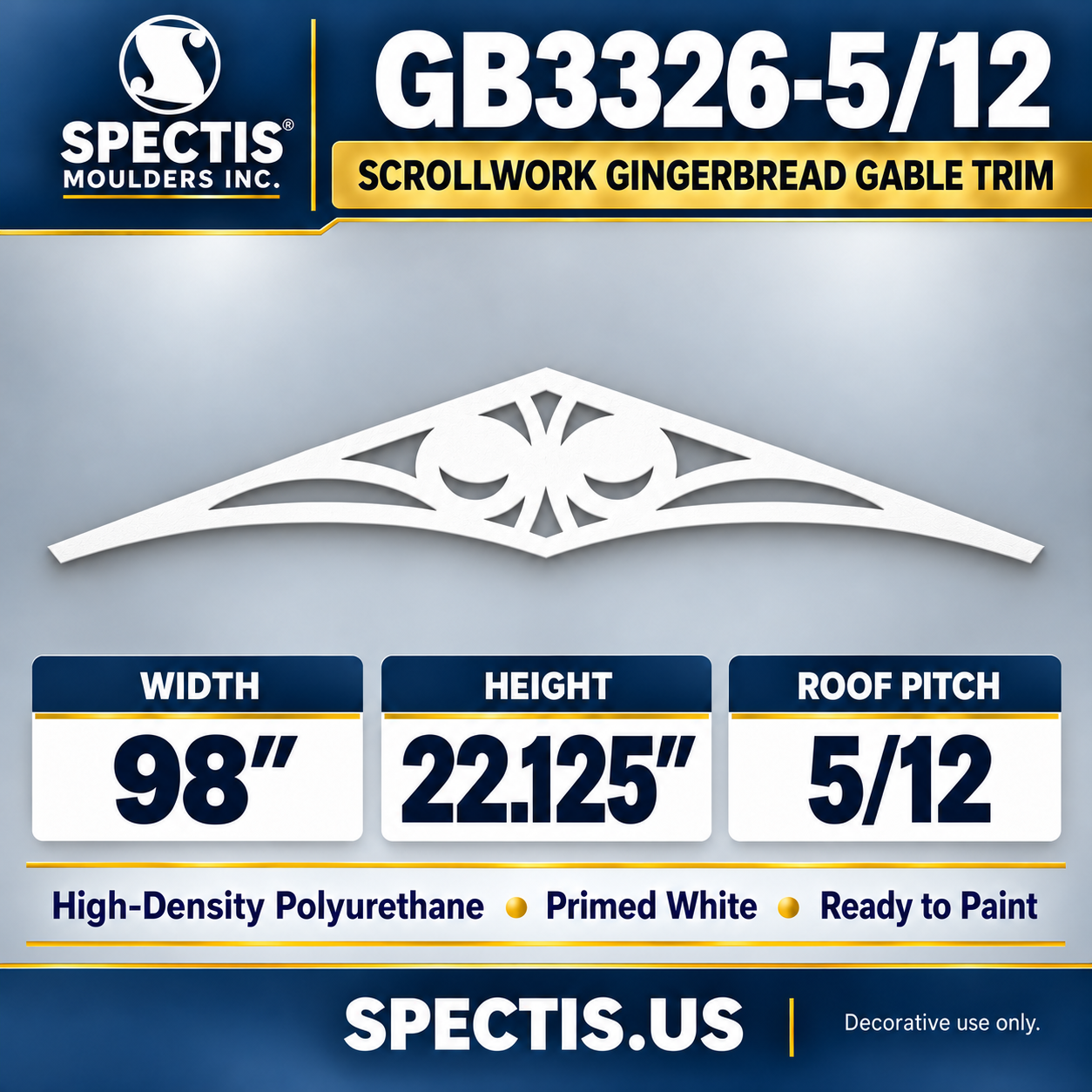 GB3326-5/12 Scrollwork Gingerbread Gable Trim, 98 inches wide x 22.125 inches high