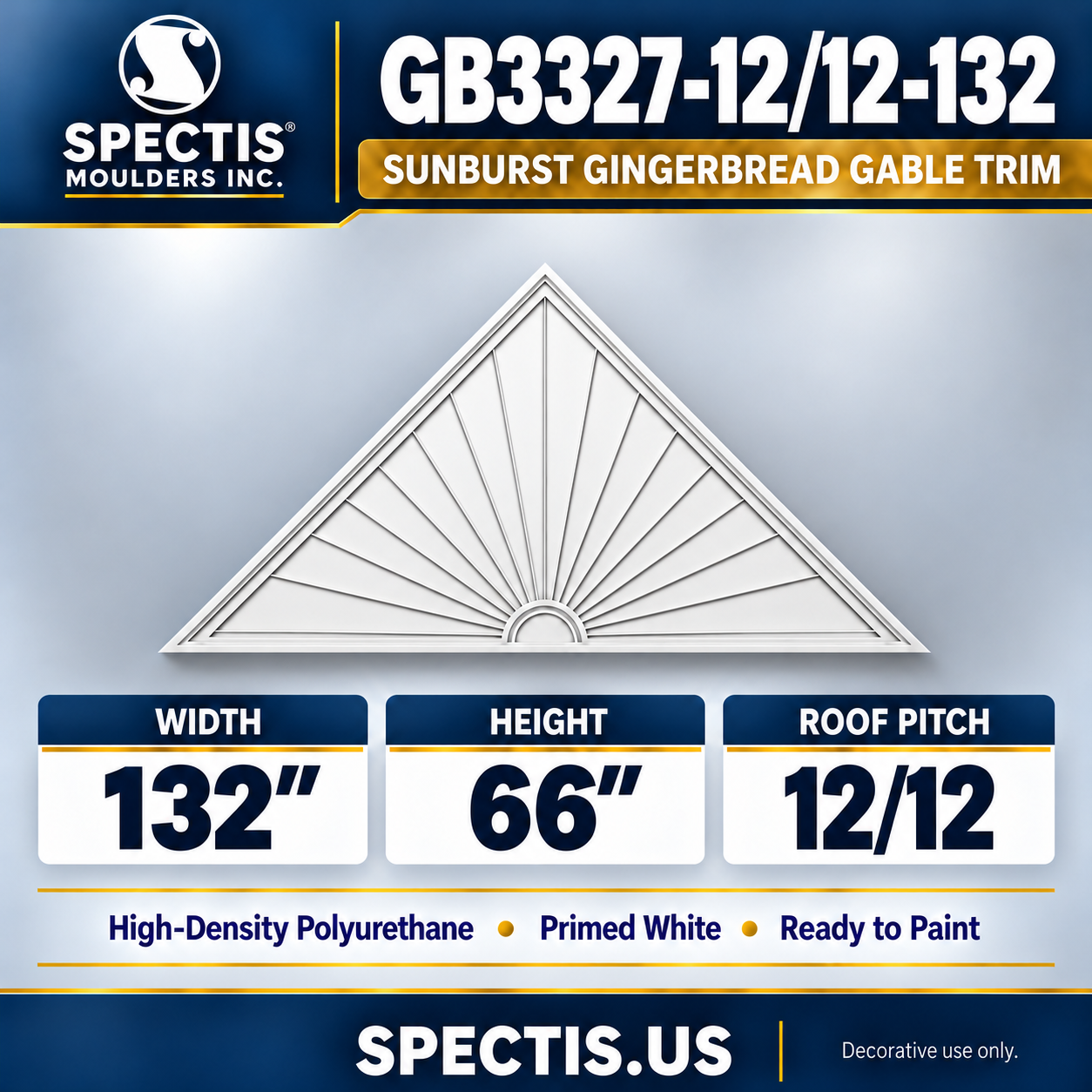GB3327-12/12-132 Sunburst Gingerbread Gable Trim 132 inches wide x 66 inches high