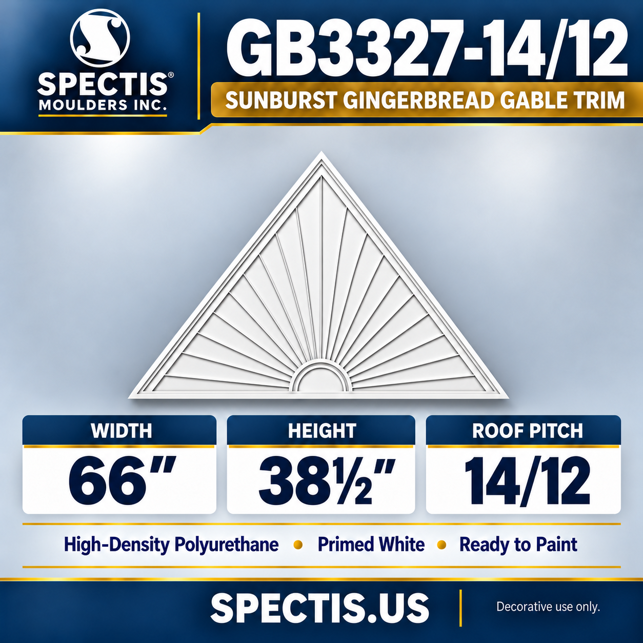 GB3327-14/12 Sunburst Gingerbread Gable Trim 66 inches wide x 38½ inches high