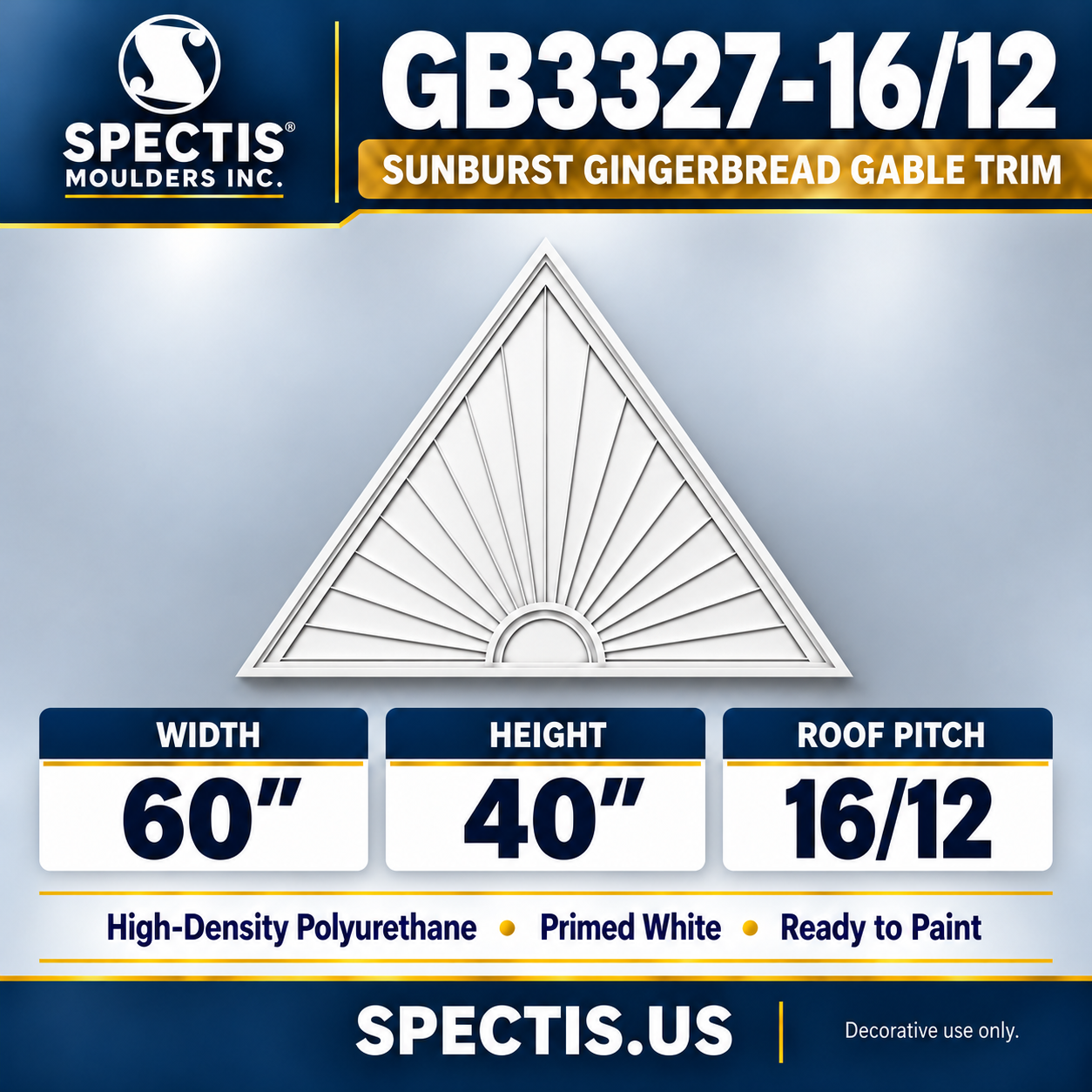 GB3327-116/12 Sunburst Gingerbread Gable Trim 60 inches wide x 40 inches high