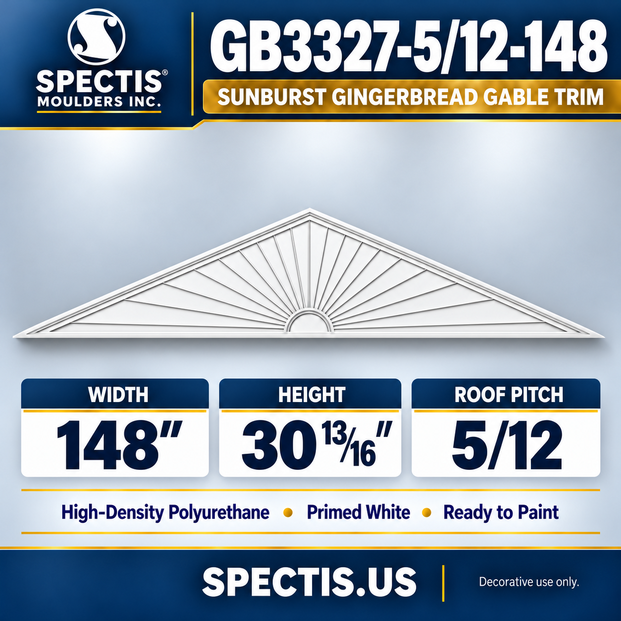 GB3327-5/12-148 Sunburst Gingerbread Gable Trim 148 inches wide x 30 13/16 inches high