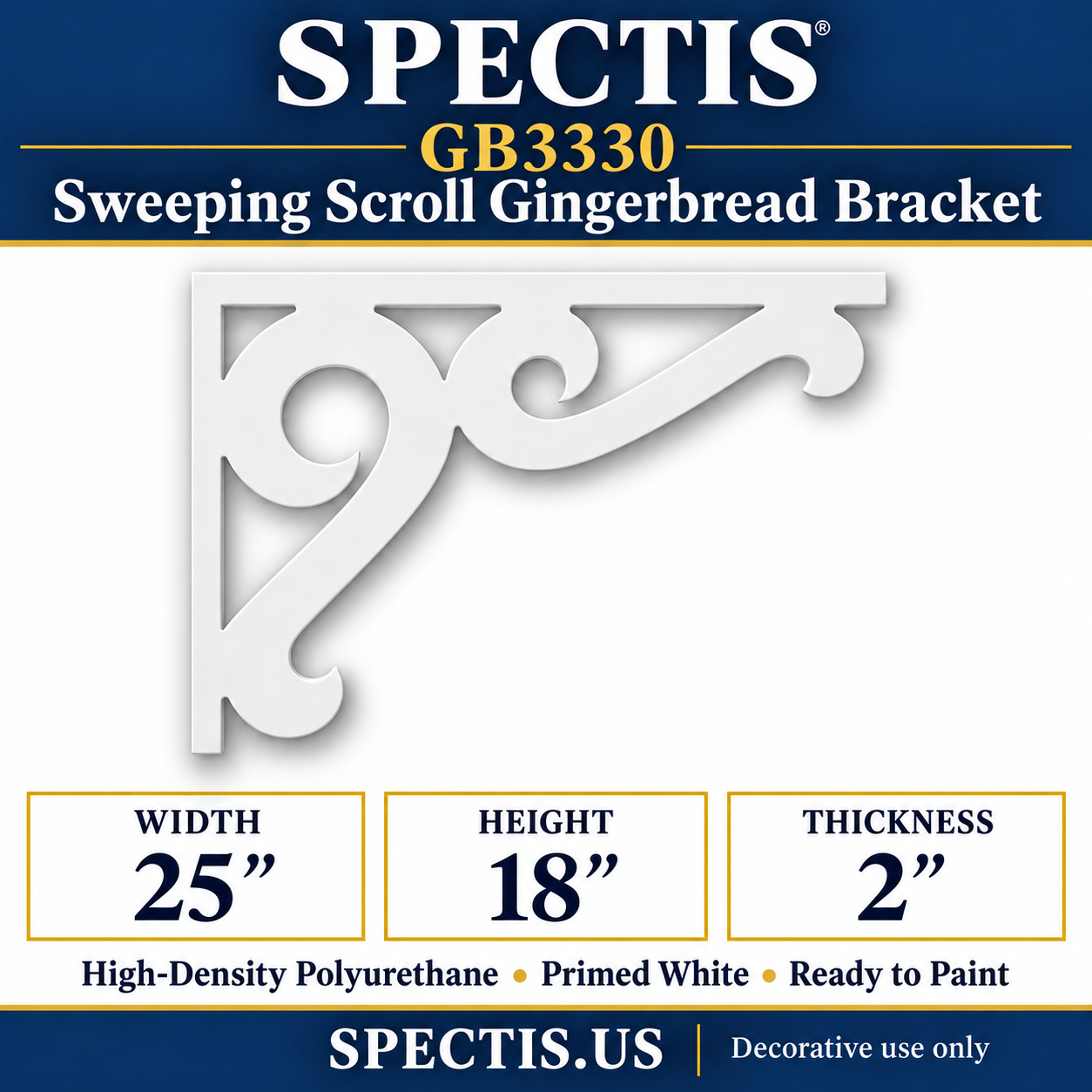 GB3330 Sweeping Scroll Gingerbread Bracket, 25 inches wide x 18 inches high