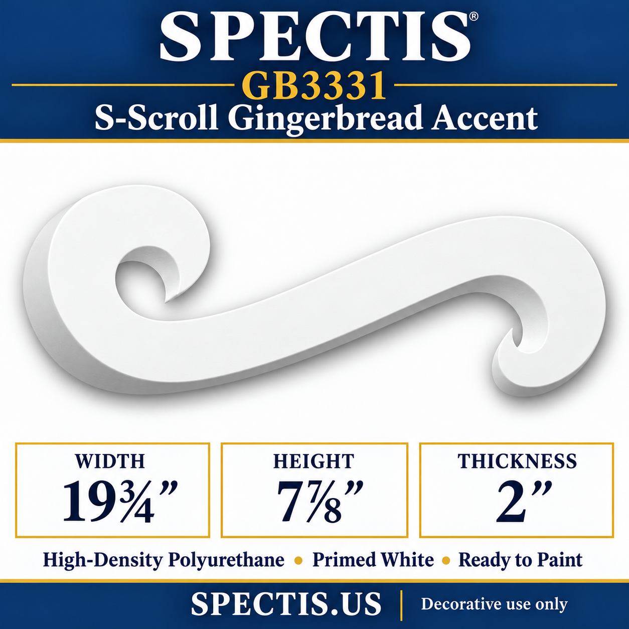 GB3331 S-Scroll Gingerbread Accent, 19¾ inches wide x 7⅞ inches high