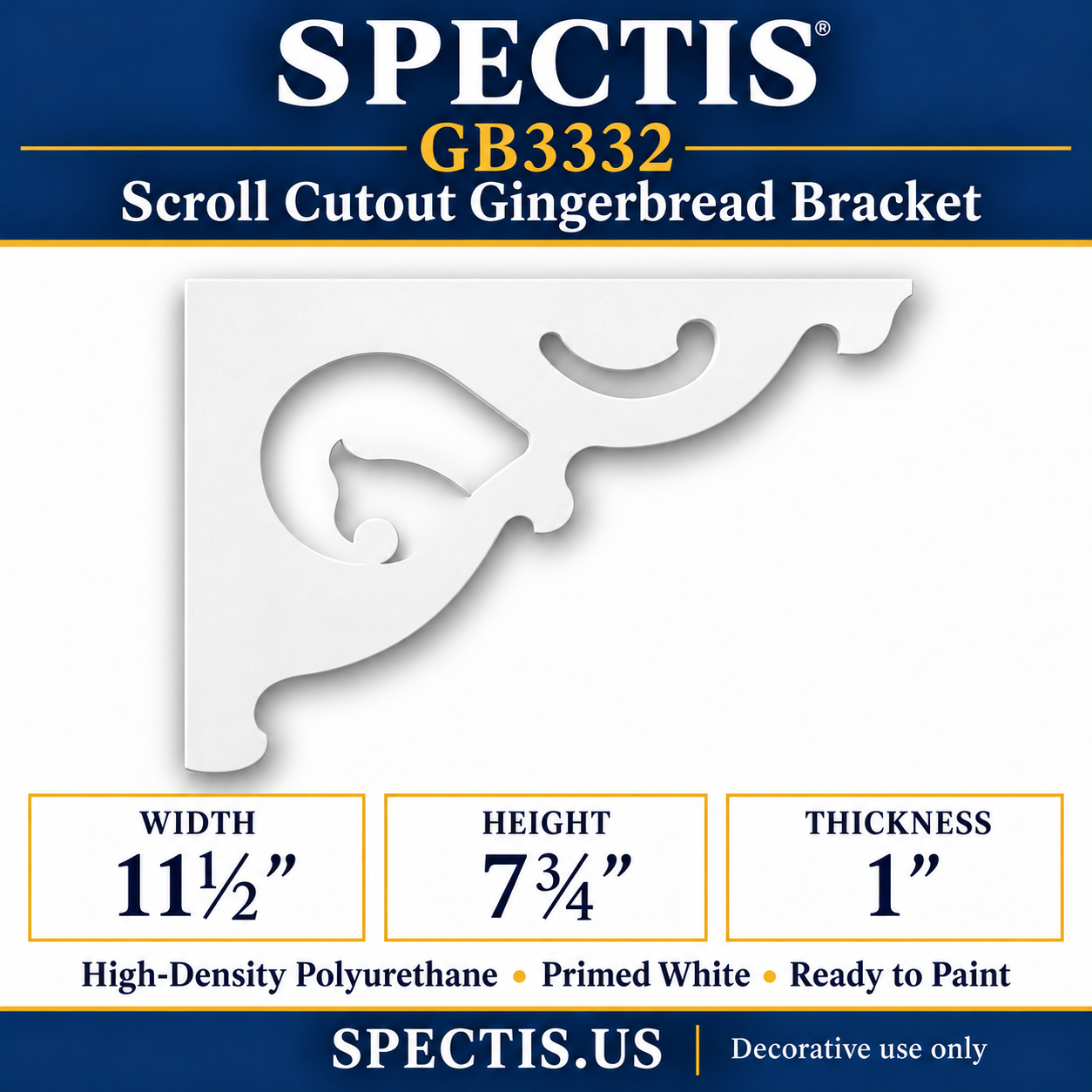 GB3332 Scroll Cutout Gingerbread Bracket, 11½ inches wide x 7¾ inches high
