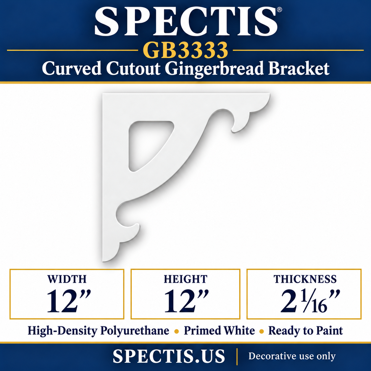 GB3333 Curved Cutout Gingerbread Bracket, 12 inches wide x 12 inches high