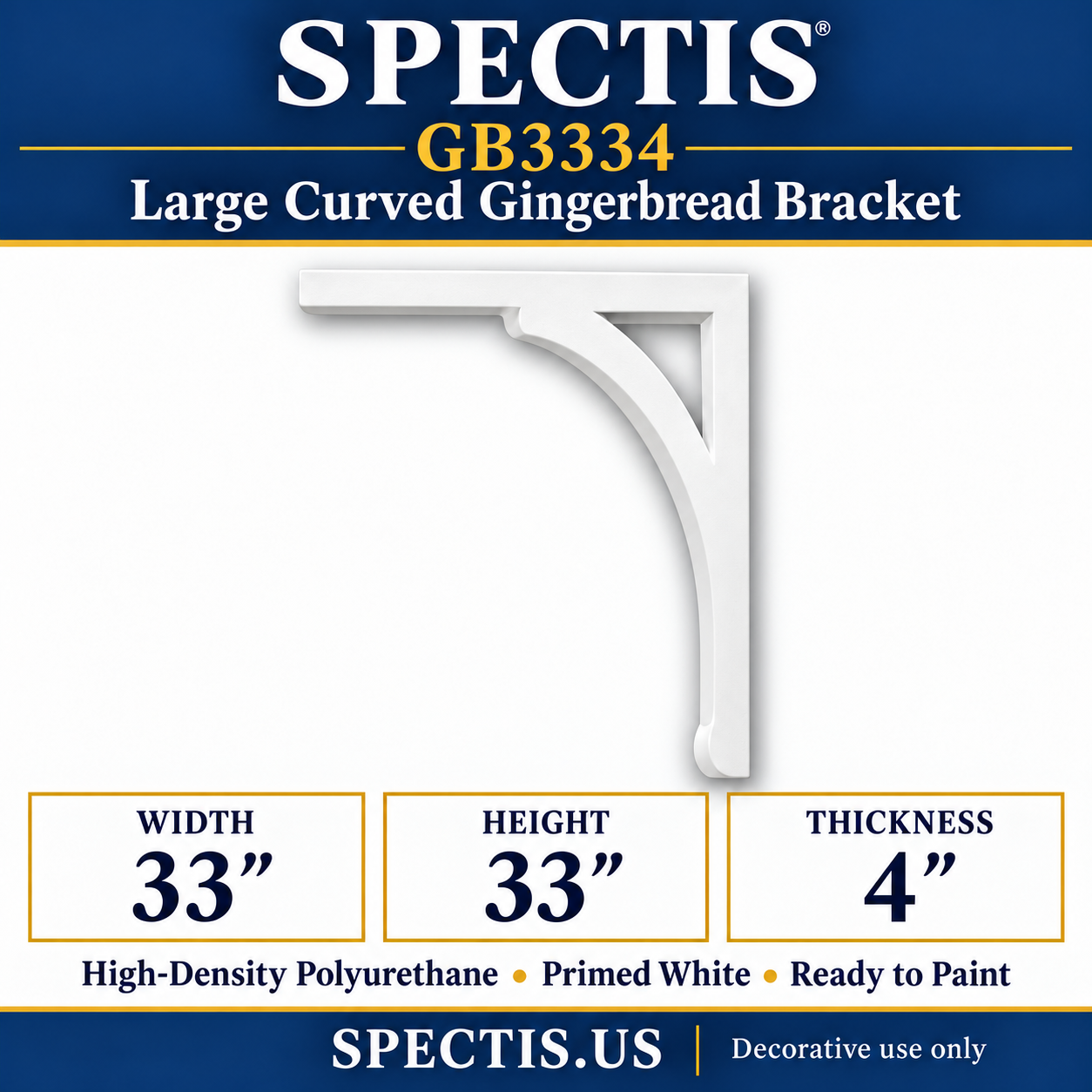 GB3334 Large Curved Gingerbread Bracket, 33 inches wide x 33 inches high