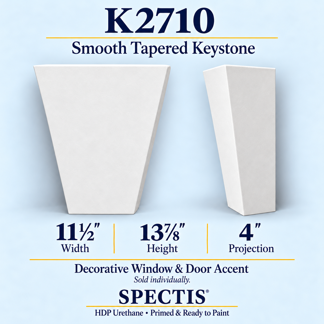 K2710 smooth tapered keystone, front and side profile, 11½ inch width by 13⅞ inch height