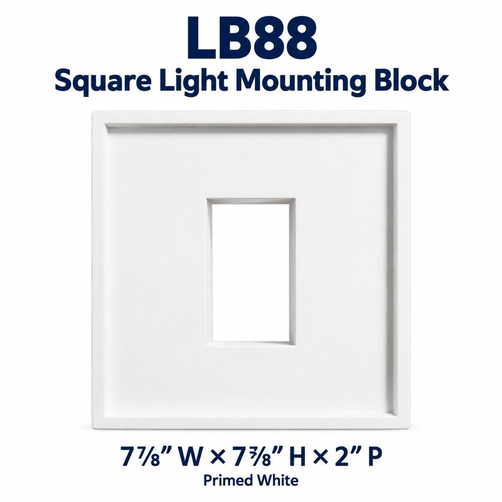 LB88 Square Light Mounting Block; 7⅞″ W × 7⅞″ H × 2″ P; primed white