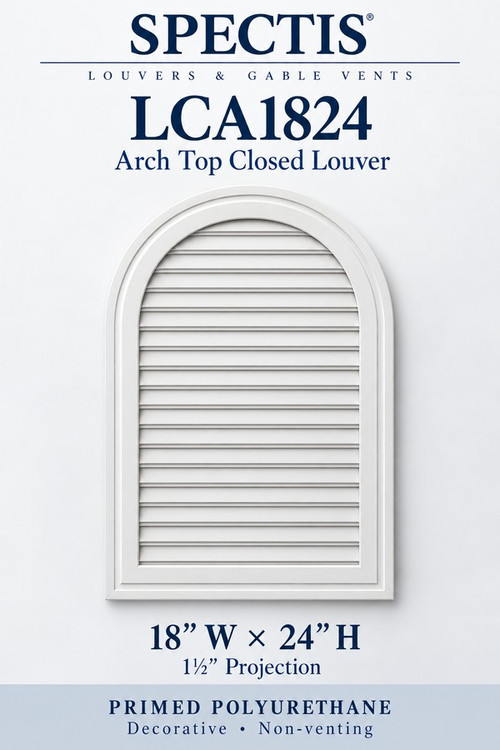 LCA1824 Arch Top Closed Louver, 18 inches wide by 24 inches high, decorative and non-venting