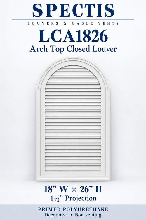 LCA1826 Arch Top Closed Louver, 18 inches wide by 26 inches high, decorative and non-venting