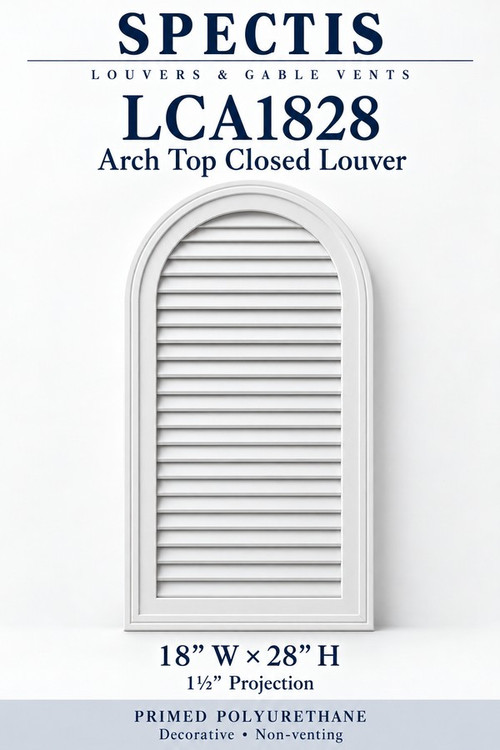 LCA1828 Arch Top Closed Louver, 18 inches wide by 28 inches high, decorative and non-venting
