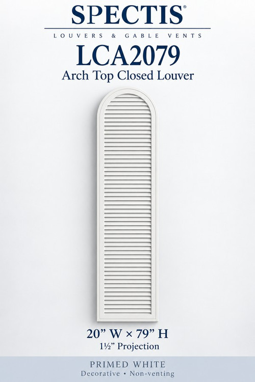 LCA2079 Arch Top Closed Louver, 20 inches wide by 79 inches high, decorative and non-venting