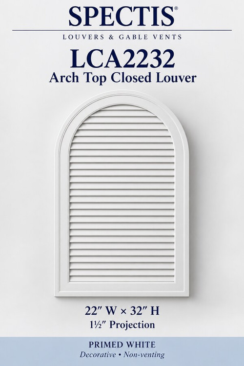 LCA2232 Arch Top Closed Louver, 22″ wide × 32″ high × 1 1/2″ projection