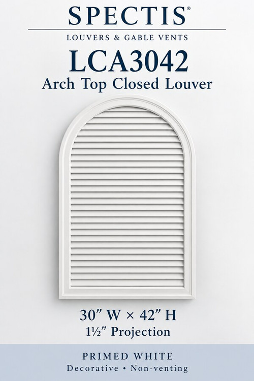 LCA3042 Arch Top Closed Louver, 30″ wide × 42″ high × 1 1/2″ projection