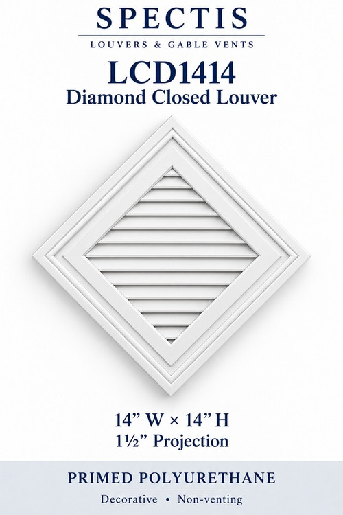 LCD1414 Diamond Closed Louver, 14 inches wide by 14 inches high, decorative and non-venting