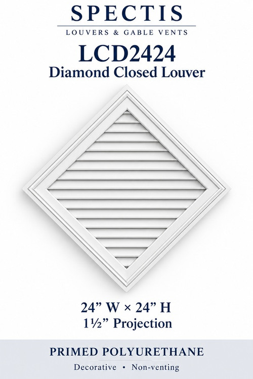 LCD2424 Diamond Closed Louver, 24 inches wide by 24 inches high, decorative and non-venting