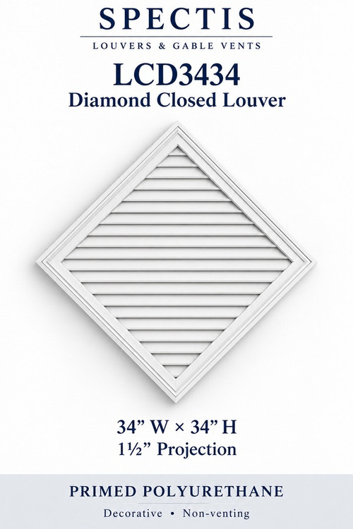 LCD3434 Diamond Closed Louver, 34 inches wide by 34 inches high, decorative and non-venting