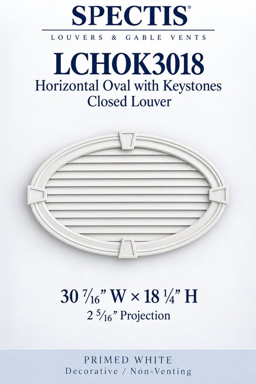 LCHOK3018 Horizontal Oval with Keystones Closed Louver, 30 7/16″ wide × 18 1/4″ high × 2 5/16″ projection