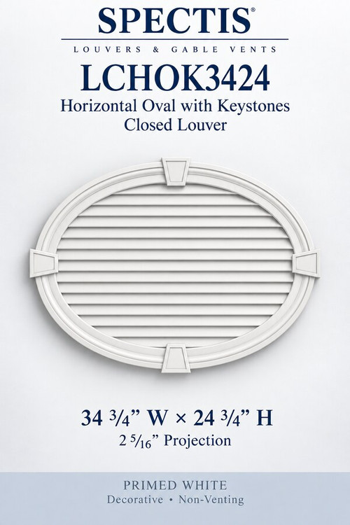 LCHOK3424 Horizontal Oval with Keystones Closed Louver, 34 3/4″ wide × 24 3/4″ high × 2 5/16″ projection