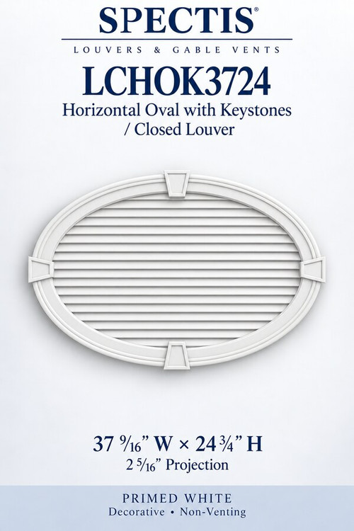 LCHOK3724 Horizontal Oval with Keystones Closed Louver, 37 9/16″ wide × 24 3/4″ high × 2 5/16″ projection