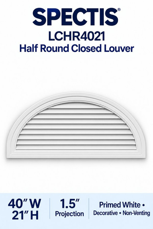 LCHR4021 Half Round Closed Louver, 40″ wide × 21″ high × 1 1/2″ projection