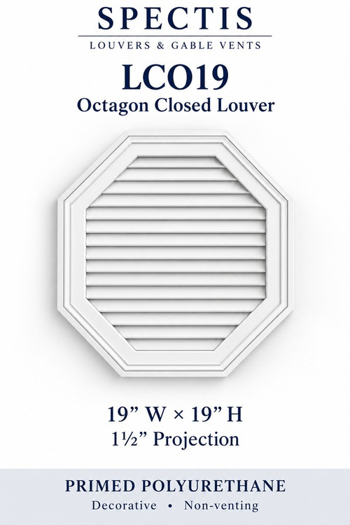 LCO19 Octagon Closed Louver, 19 inches wide by 19 inches high, decorative and non-venting