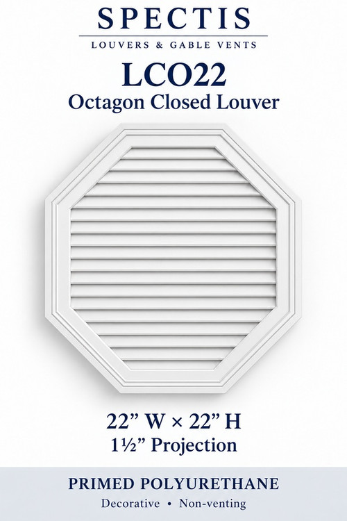 LCO22 Octagon Closed Louver, 22 inches wide by 22 inches high, decorative and non-venting