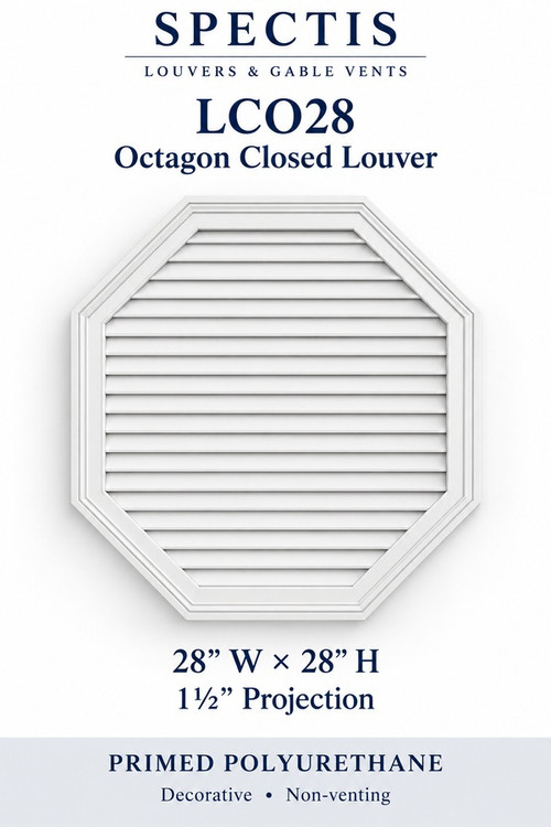 LCO28 Octagon Closed Louver, 28 inches wide by 28 inches high, decorative and non-venting