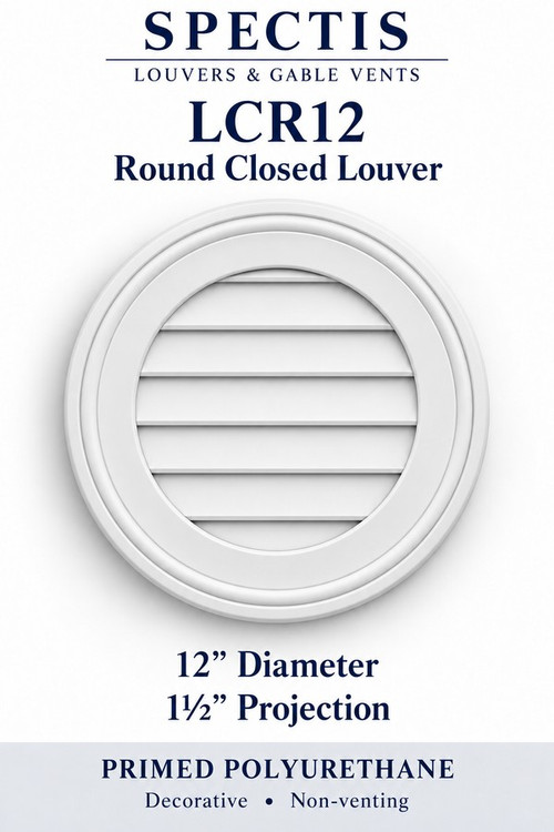 LCR12 Round Closed Louver, 12 inches wide by 12 inches high, decorative and non-venting