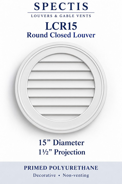 LCR15 Round Closed Louver, 15 inches wide by 15 inches high, decorative and non-venting
