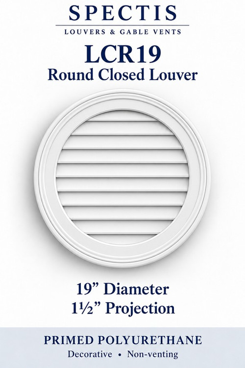 LCR19 Round Closed Louver, 19 inches wide by 19 inches high, decorative and non-venting