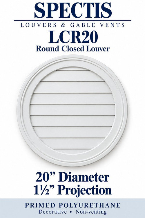 LCR20 Round Closed Louver, 20 inches wide by 20 inches high, decorative and non-venting