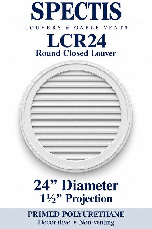 LCR24 Round Closed Louver, 24 inches wide by 24 inches high, decorative and non-venting