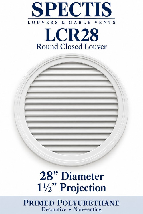 LCR28 Round Closed Louver, 28 inches wide by 28 inches high, decorative and non-venting