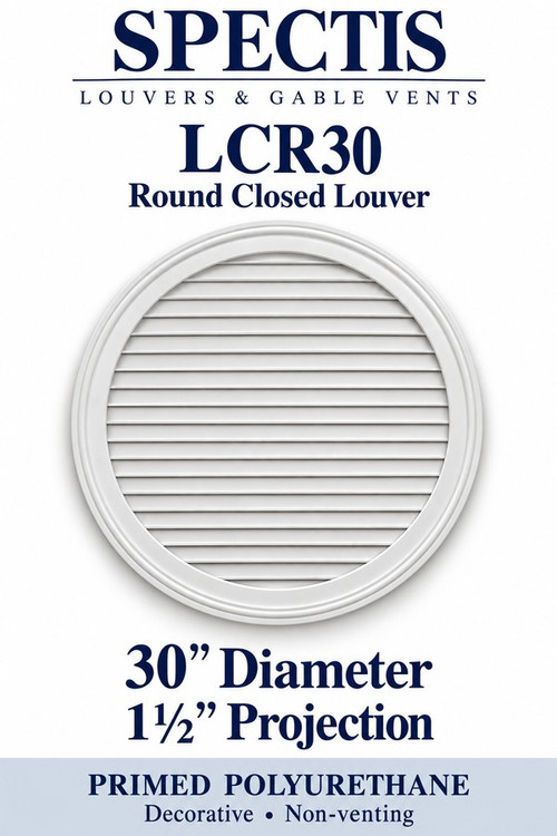 LCR30 Round Closed Louver, 30 inches wide by 30 inches high, decorative and non-venting