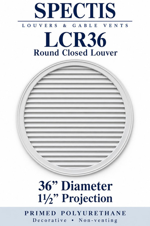 LCR36 Round Closed Louver, 36 inches wide by 36 inches high, decorative and non-venting