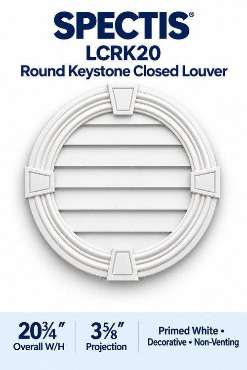 LCRK20 Round with Keystones Closed Louver, 20 3/4″ wide × 20 3/4″ high × 3 5/8″ projection