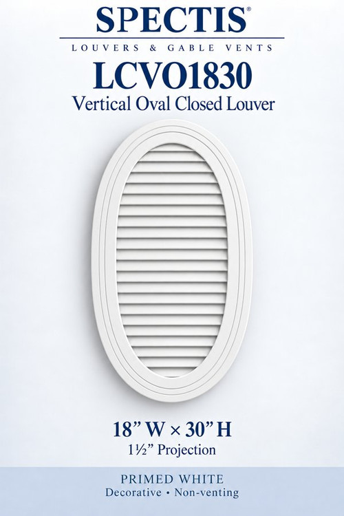 LCVO1830 Vertical Oval Closed Louver, 18″ wide × 30″ high × 1 1/2″ projection