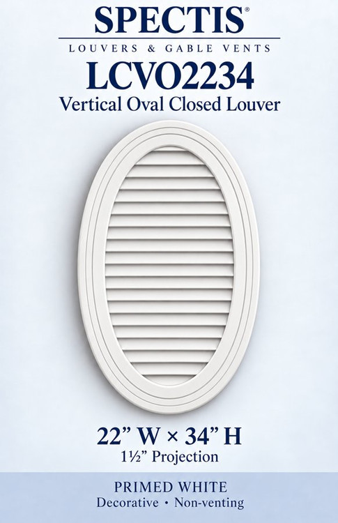 LCVO2234 Vertical Oval Closed Louver, 22″ wide × 34″ high × 1 1/2″ projection