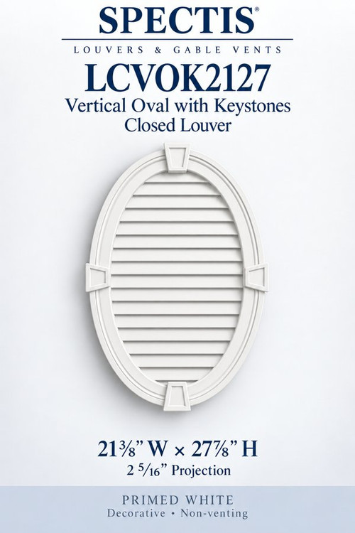 LCVOK2127 Vertical Oval with Keystones Closed Louver, 21 3/8″ wide × 27 7/8″ high × 2 5/16″ projection