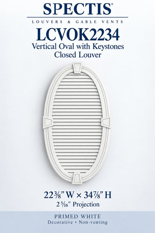 LCVOK2234 Vertical Oval with Keystones Closed Louver, 22 3/8″ wide × 34 7/8″ high × 2 5/16″ projection