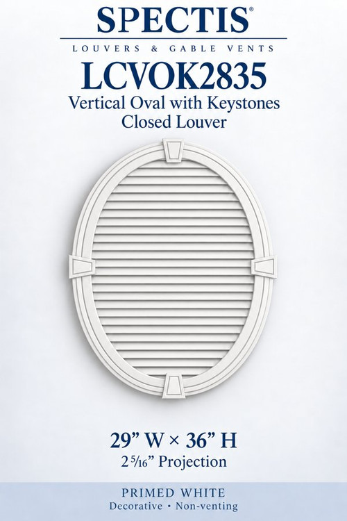 LCVOK2835 Vertical Oval with Keystones Closed Louver, 29″ wide × 36″ high × 2 5/16″ projection