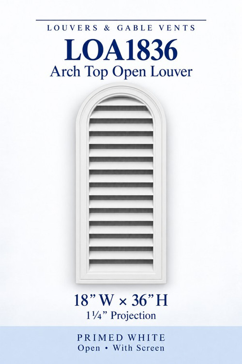 LOA1836 Arch Top Open Louver Vent, 18″ wide × 36″ high × 1 1/4″ projection