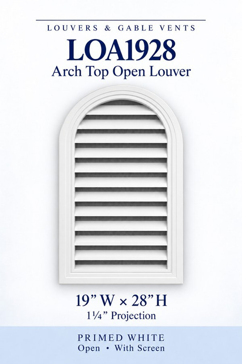LOA1928 Arch Top Open Louver Vent, 19″ wide × 28″ high × 1 1/4″ projection