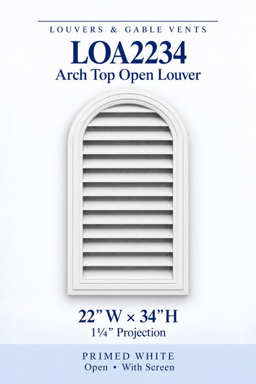 LOA2234 Arch Top Open Louver Vent, 22″ wide × 34″ high × 1 1/4″ projection